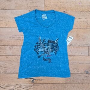 NWT Vintage Vans Blue Babydoll Eagle Flag cutout graphic tee skatergirl